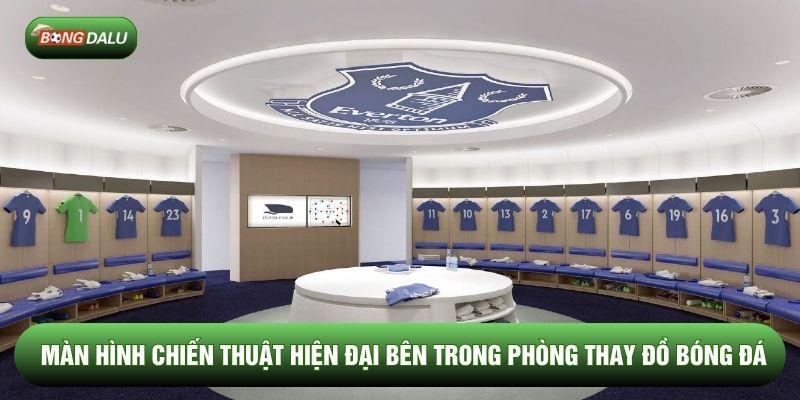 Màn hình chiến thuật hiện đại bên trong phòng thay đồ bóng đá